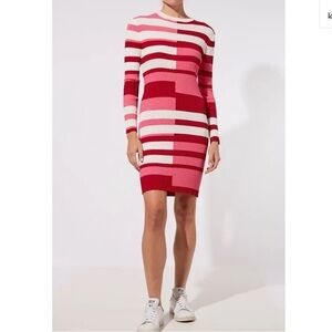 SOLID & STRIPED Red and Pink Long Sleeve Dress